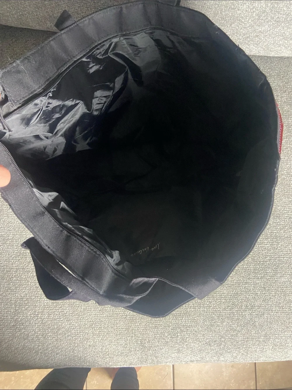Victoria's Secret Black Tote with Red Sequin Logo and Stripes